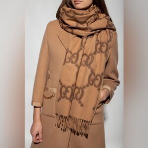 Gucci Wool/Silk Gimire Jumbo Gg Large Logo Fringe Scarf 675876